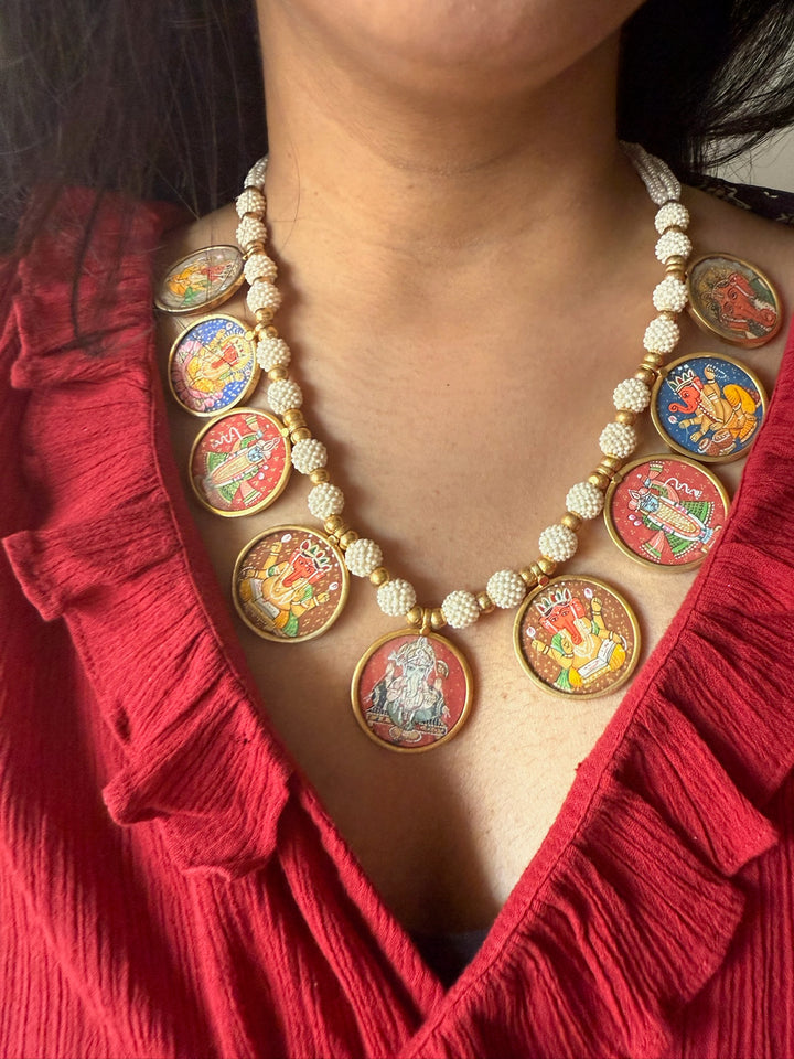 Handmade 925 Silver Ganesha Balaji Pearl Necklace | SHIVKA