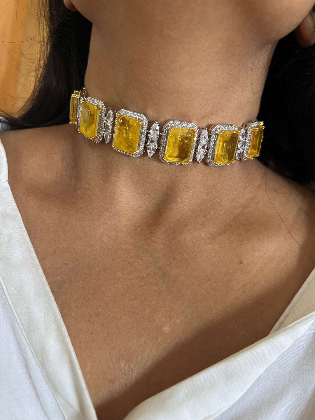 Lemon Doublet Stone Choker with Earrings - Unmatched Quality and Style