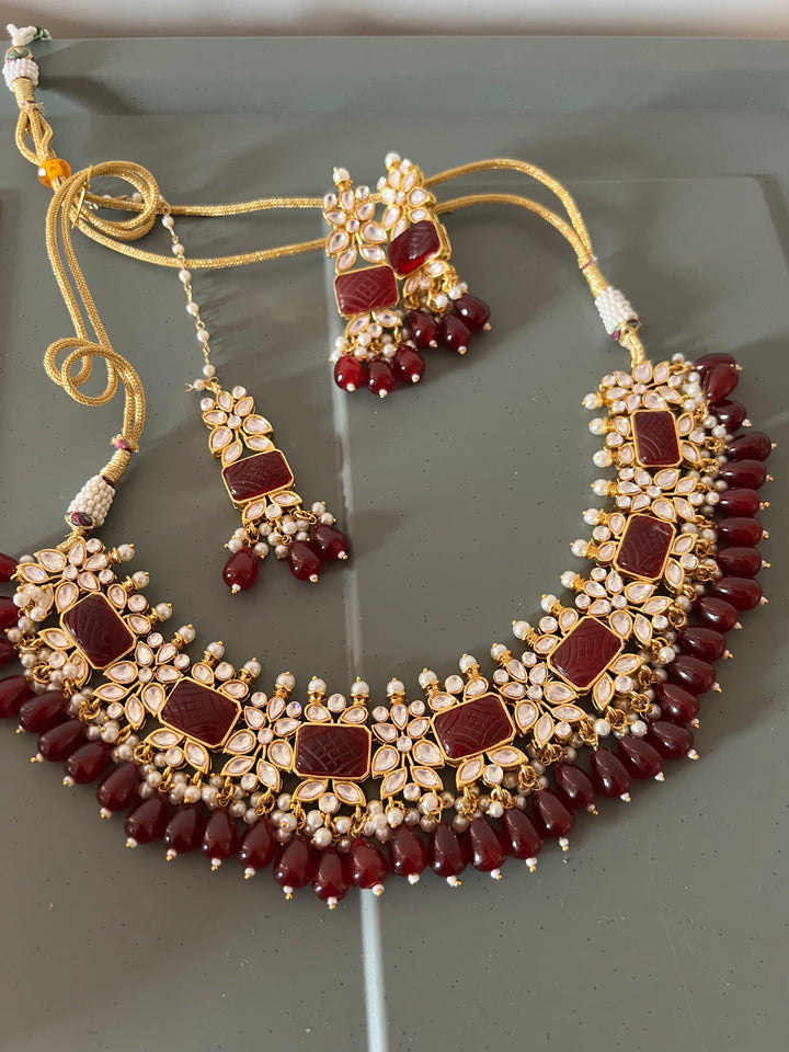 Royal Bridal Choker Necklace with Earrings and Maangtikka