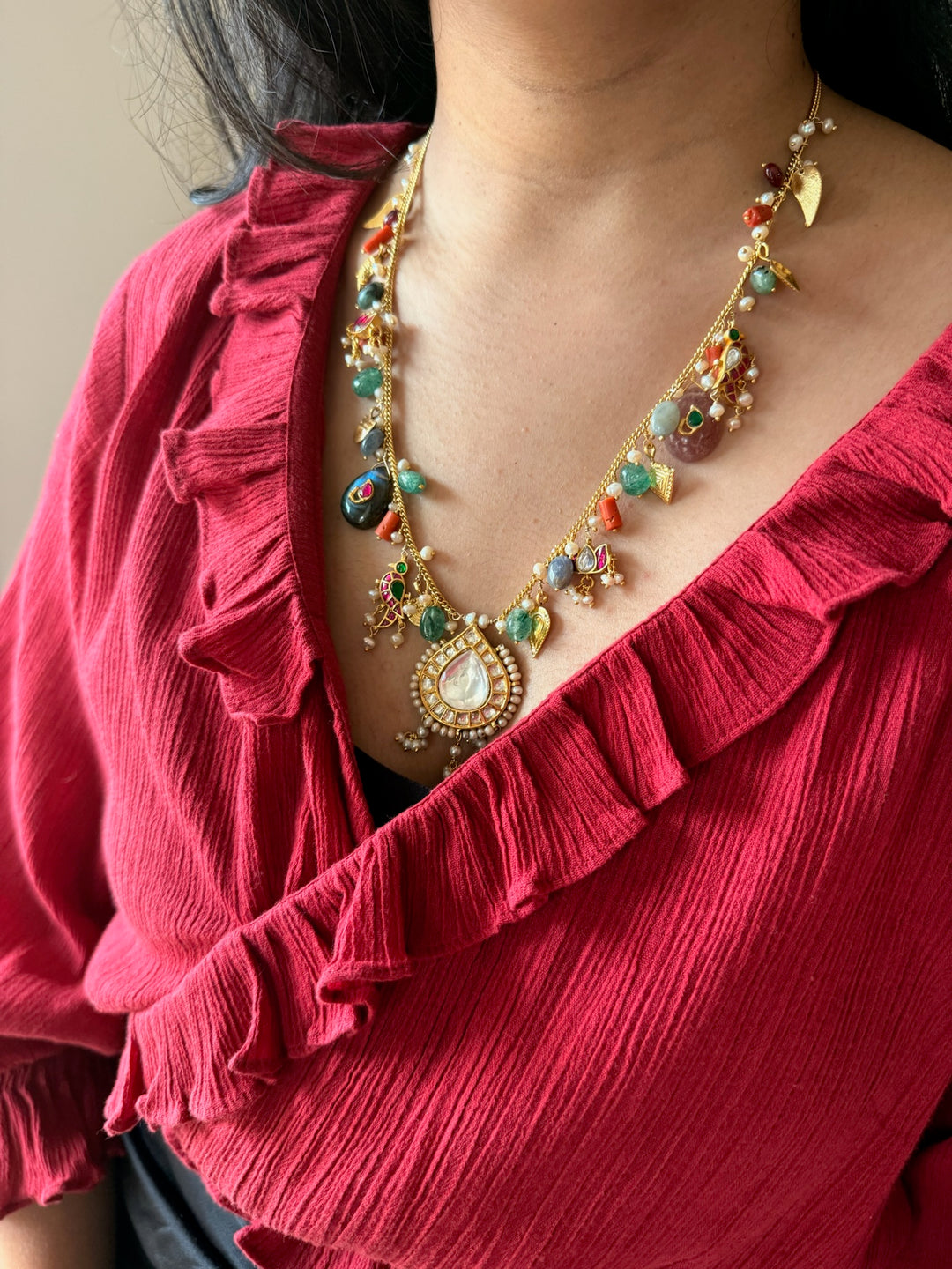 Handmade 925 Silver Multi Gemstone Kundan Necklace | SHIVKA