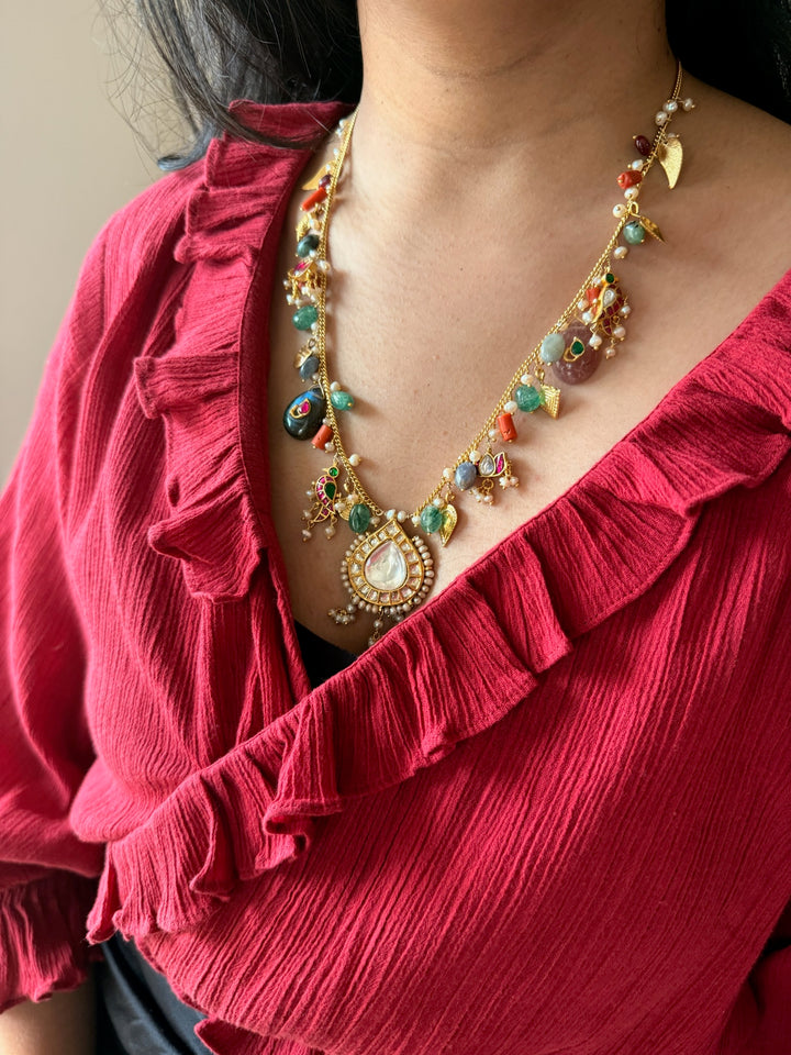 Handmade 925 Silver Multi Gemstone Kundan Necklace | SHIVKA