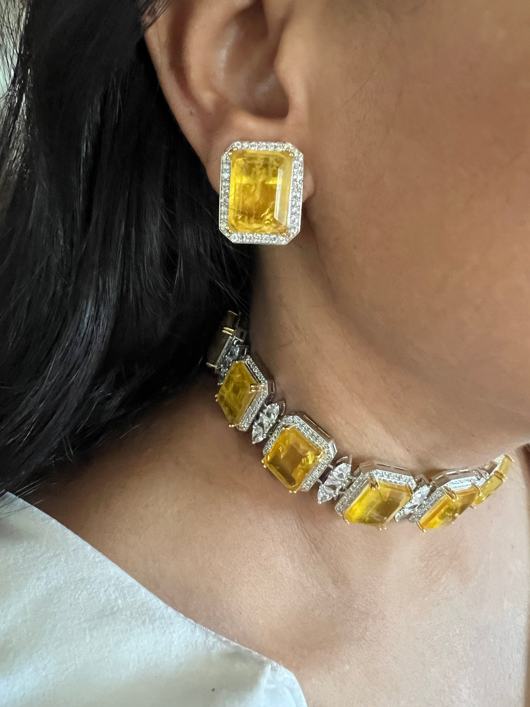 Lemon Doublet Stone Choker with Earrings - Unmatched Quality and Style