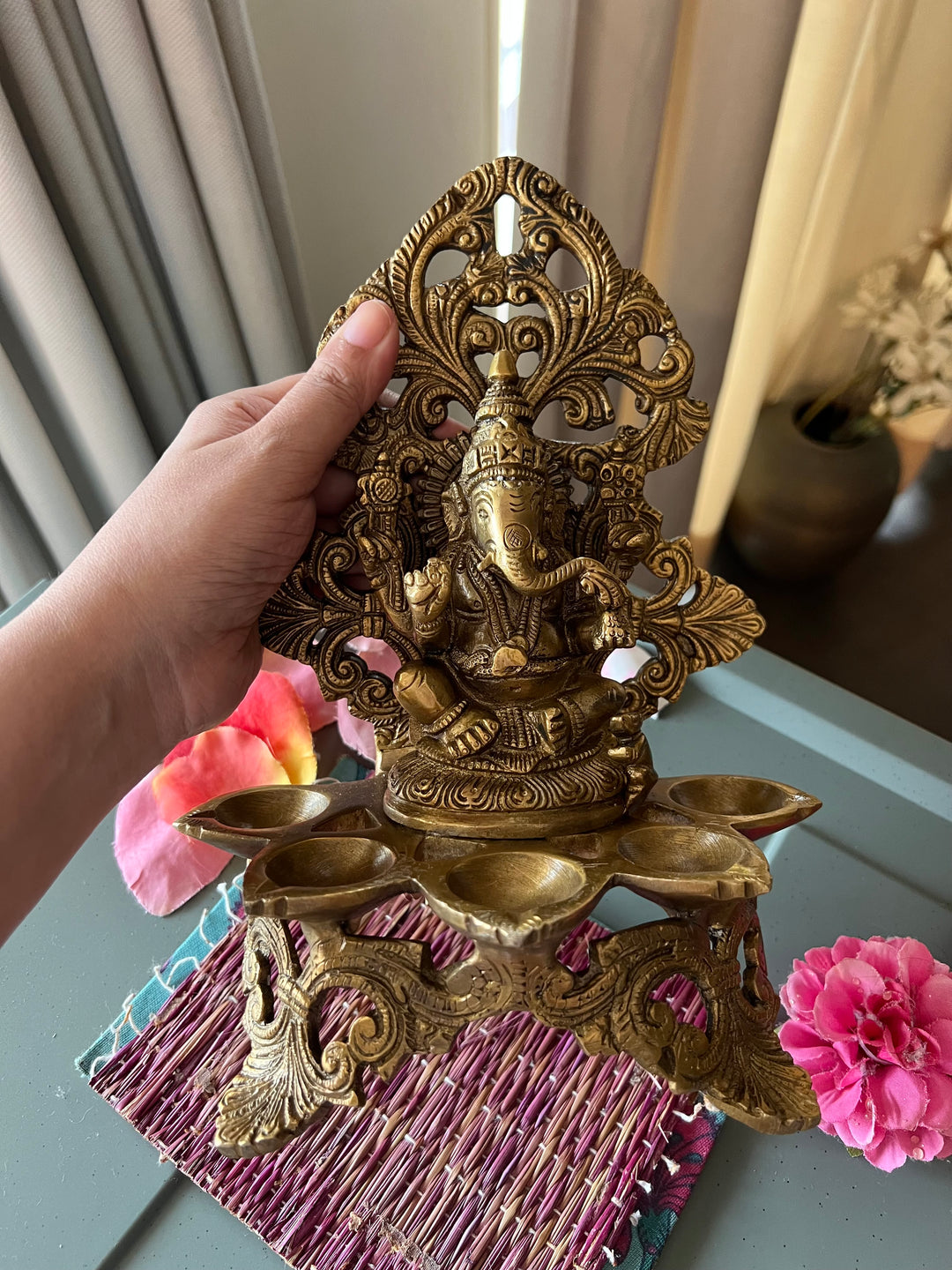 Antique Brass Ganesh Diya: Divine Illumination