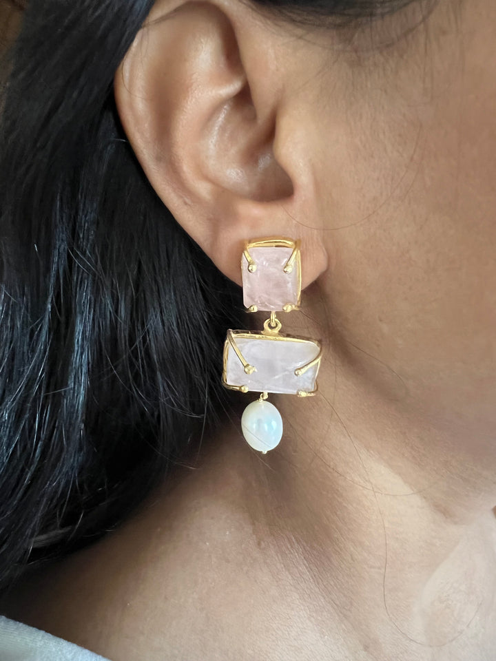 Natural Rose Quartz Pearl Earrings - Premium Quality, Exquisite Craftsmanship