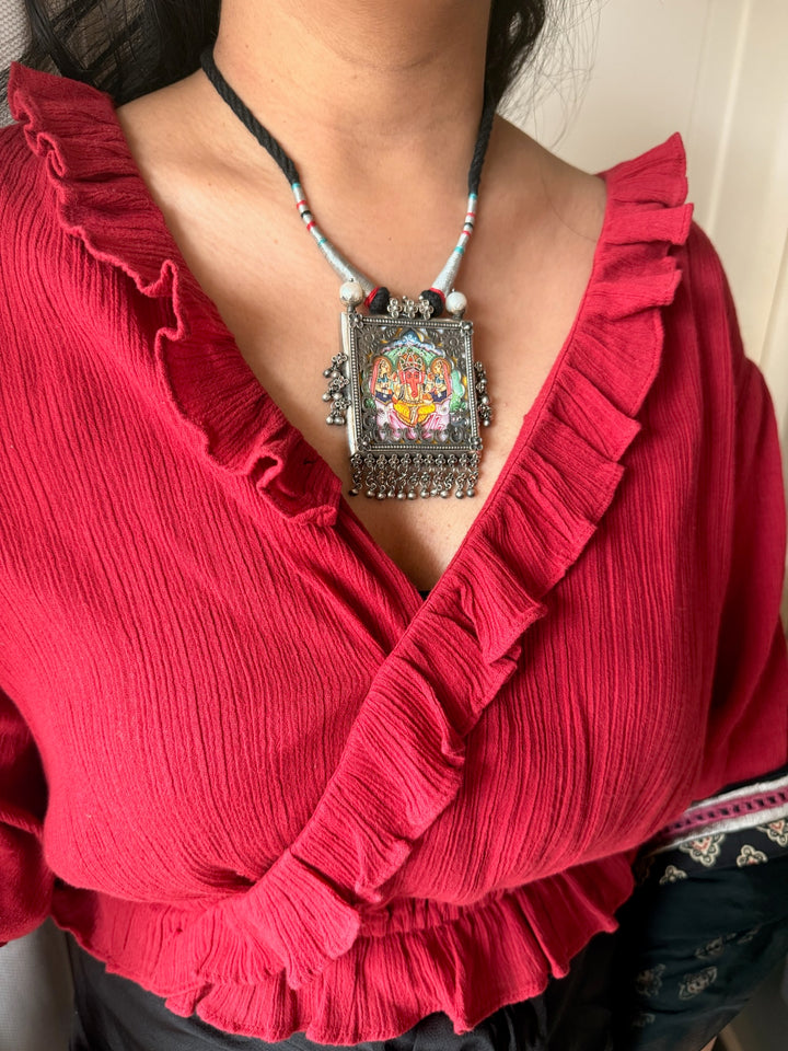 Handmade 925 Silver Handpainted Ganesha Necklace | SHIVKA