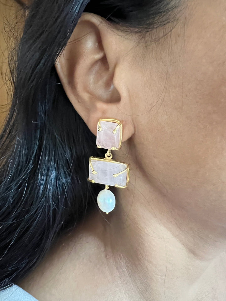 Natural Rose Quartz Pearl Earrings - Premium Quality, Exquisite Craftsmanship