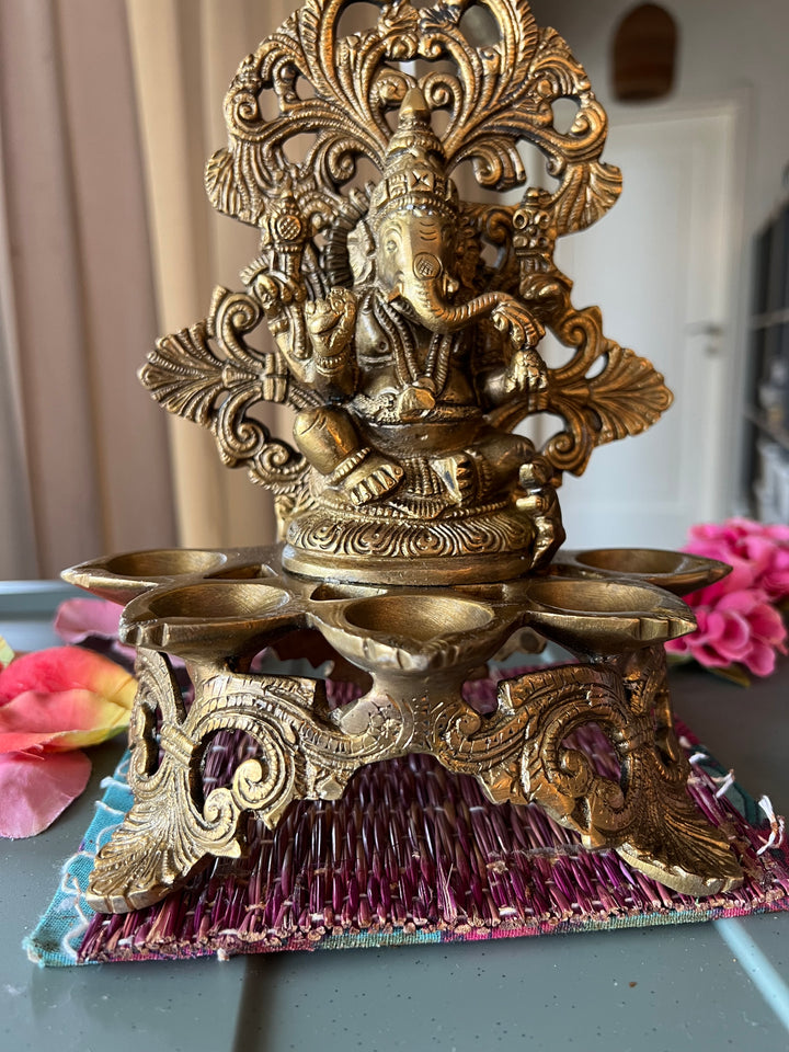 Antique Brass Ganesh Diya: Divine Illumination