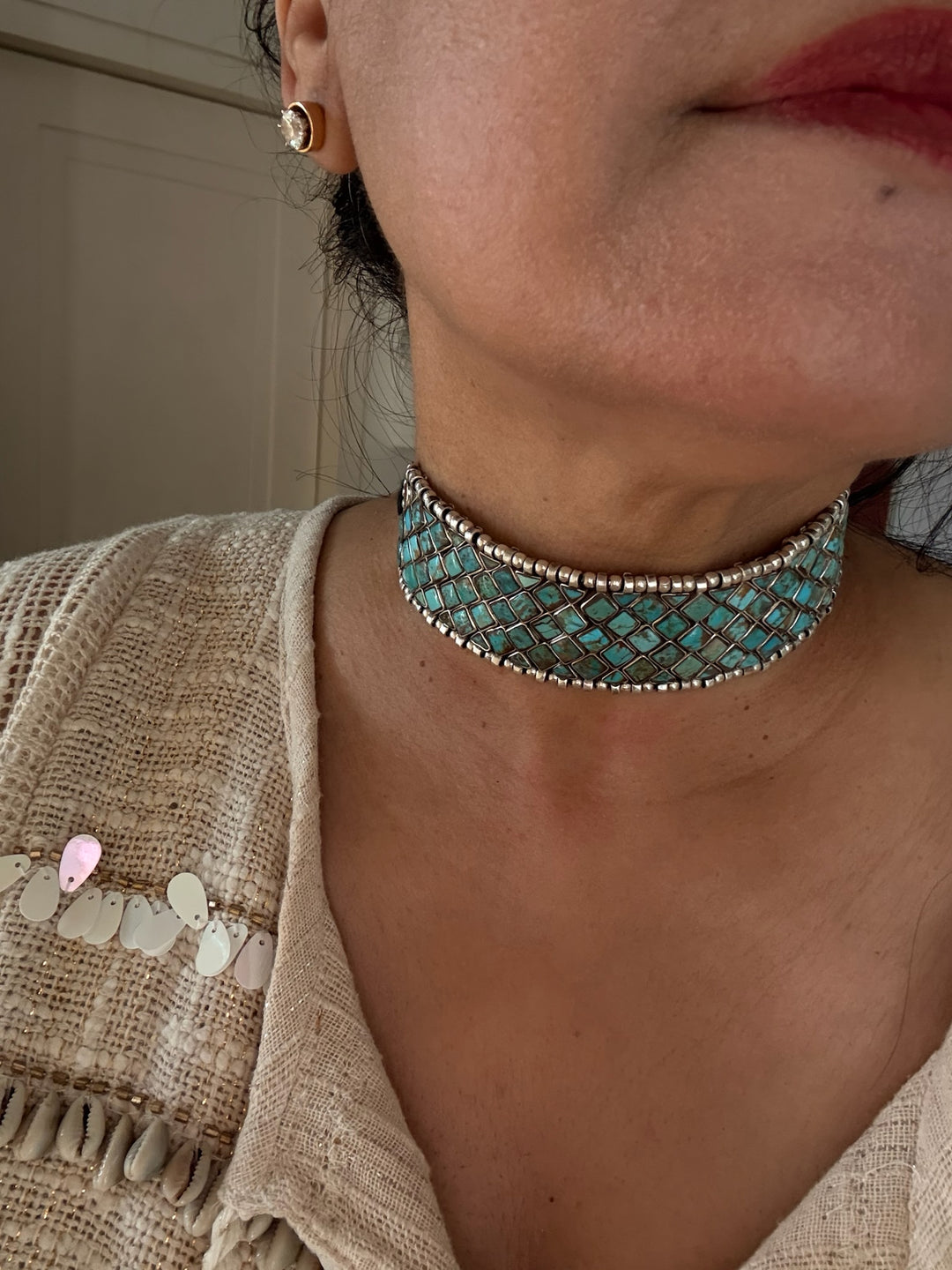 Vintage 925 Silver Turquoise Choker Set – SHIVKA
