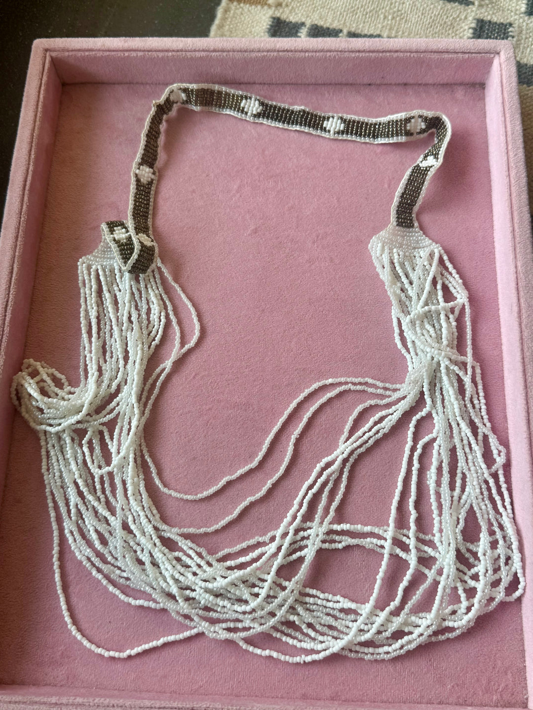White Beaded Long Beach Necklace