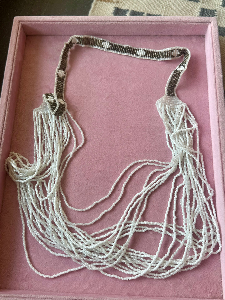 White Beaded Long Beach Necklace