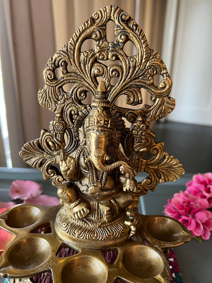 Antique Brass Ganesh Diya: Divine Illumination