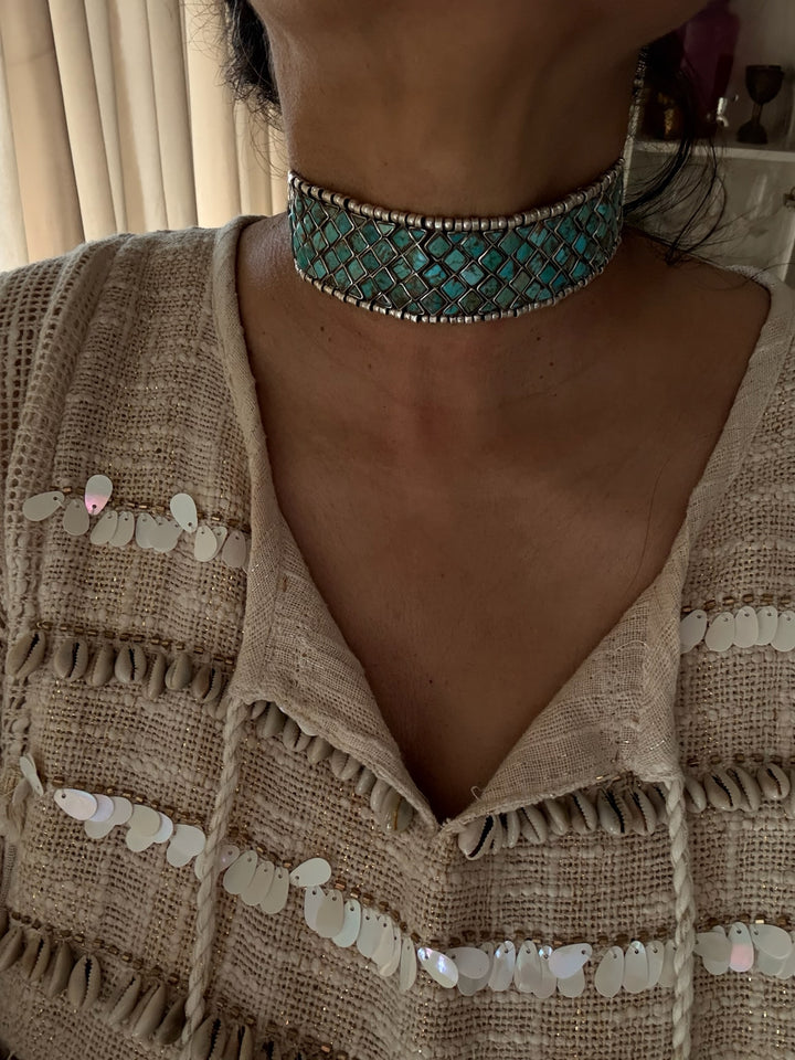 Vintage 925 Silver Turquoise Choker Set – SHIVKA