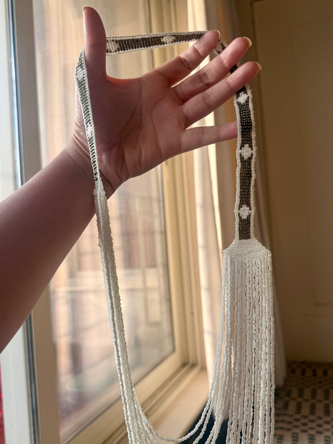 White Beaded Long Beach Necklace