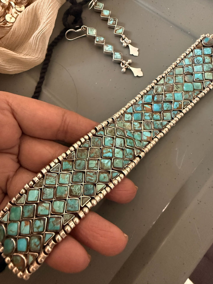 Vintage 925 Silver Turquoise Choker Set – SHIVKA