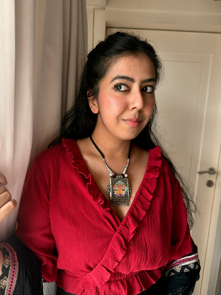 Handmade 925 Silver Handpainted Ganesha Necklace | SHIVKA