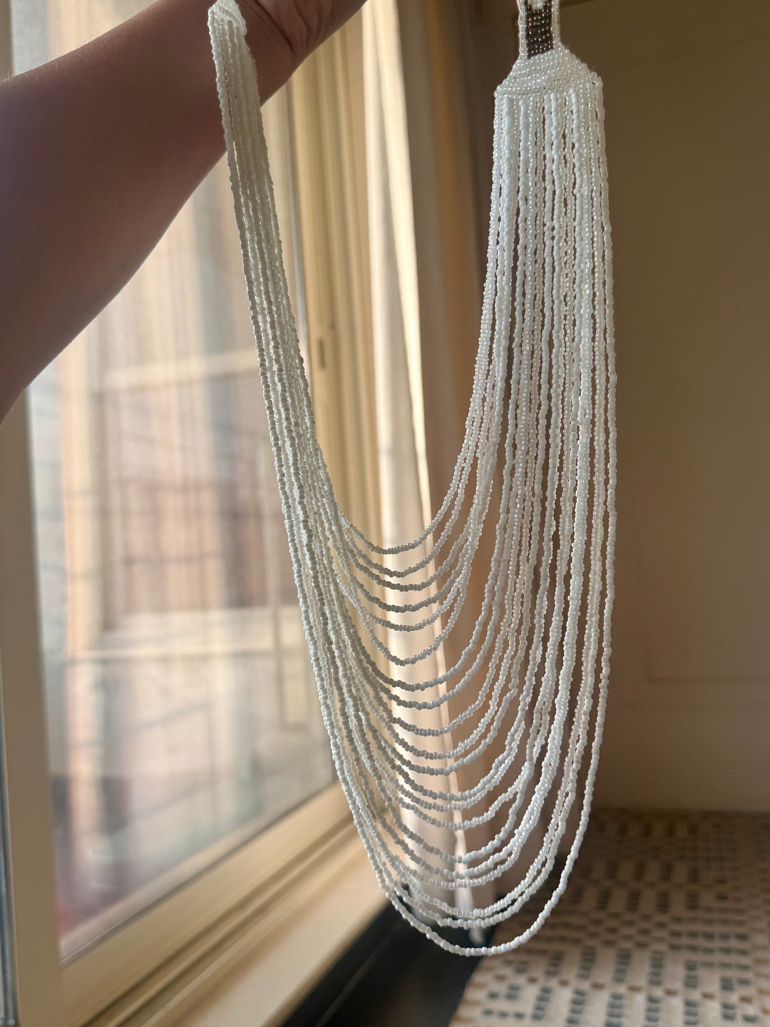 White Beaded Long Beach Necklace
