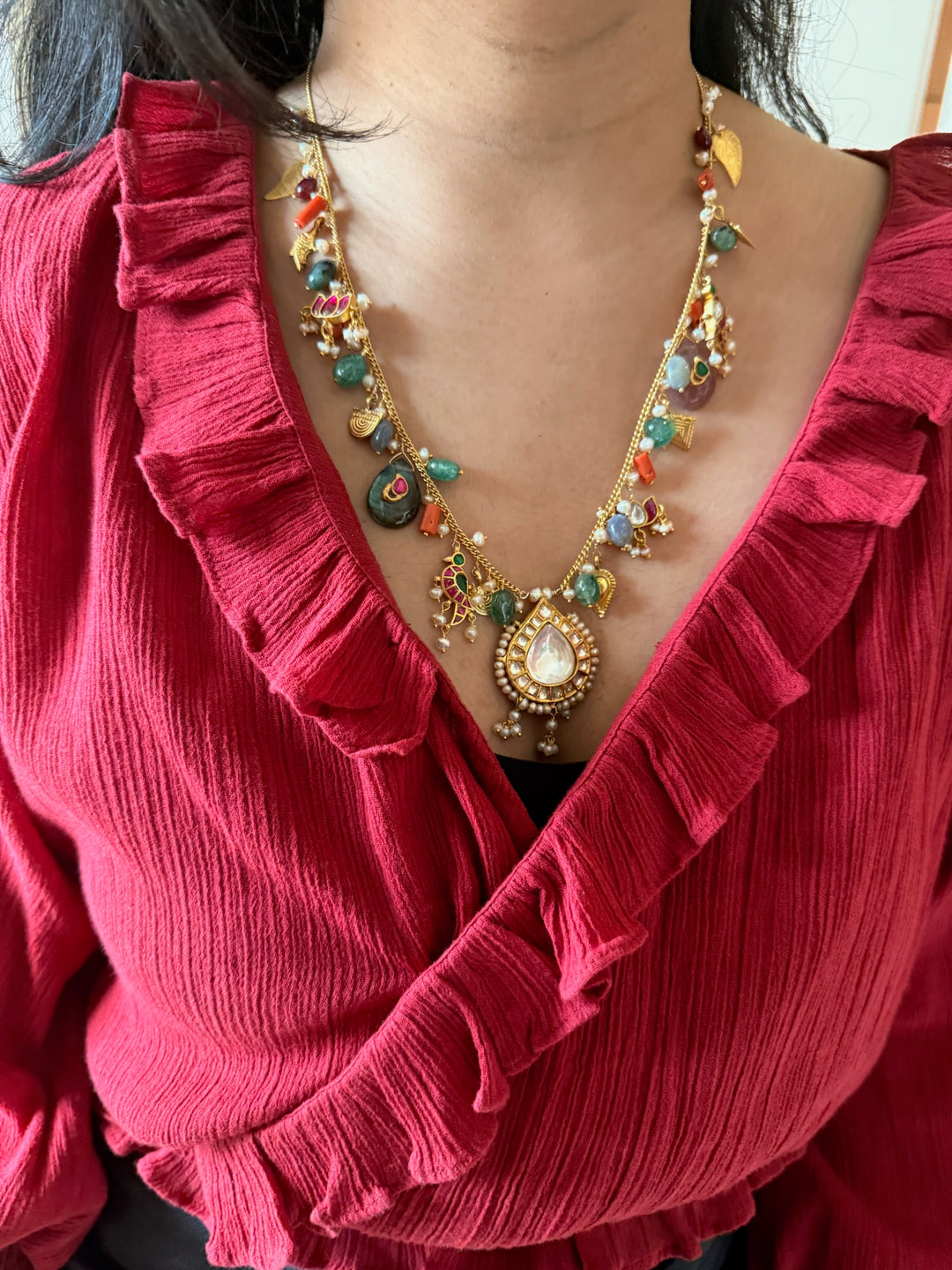 Handmade 925 Silver Multi Gemstone Kundan Necklace | SHIVKA