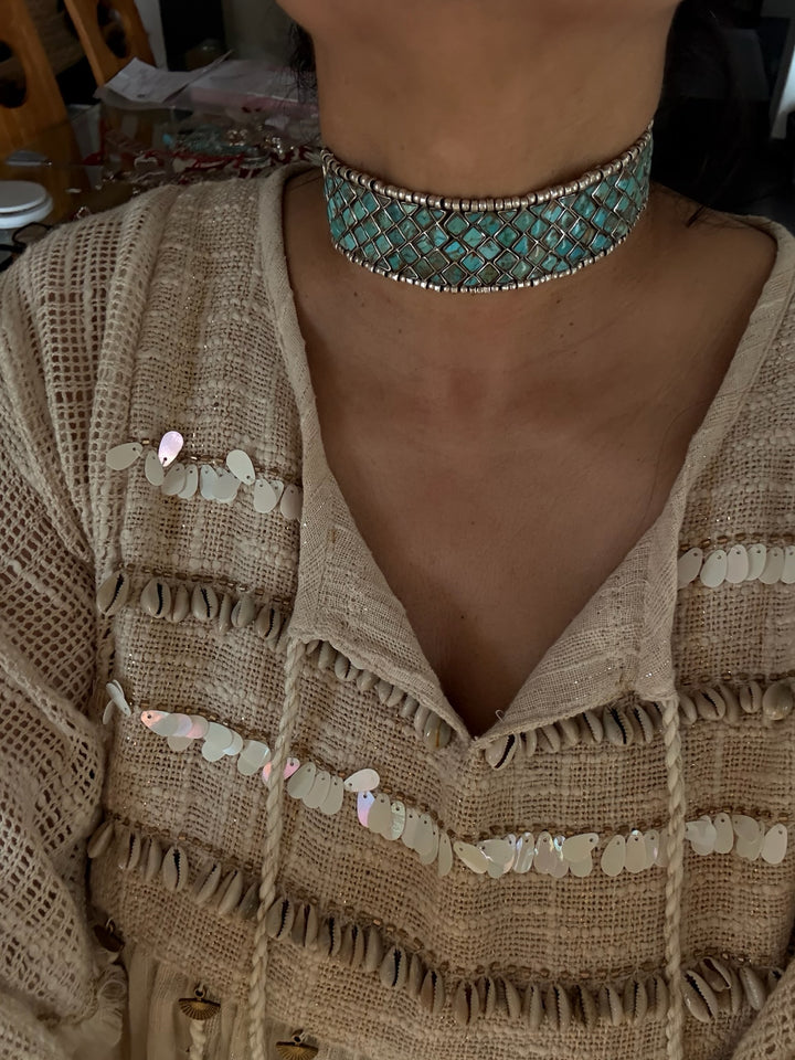 Vintage 925 Silver Turquoise Choker Set – SHIVKA