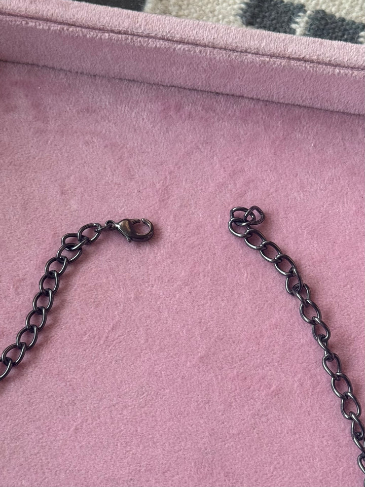 Pink Quartz Statement Necklace in Black Rhodium Finish