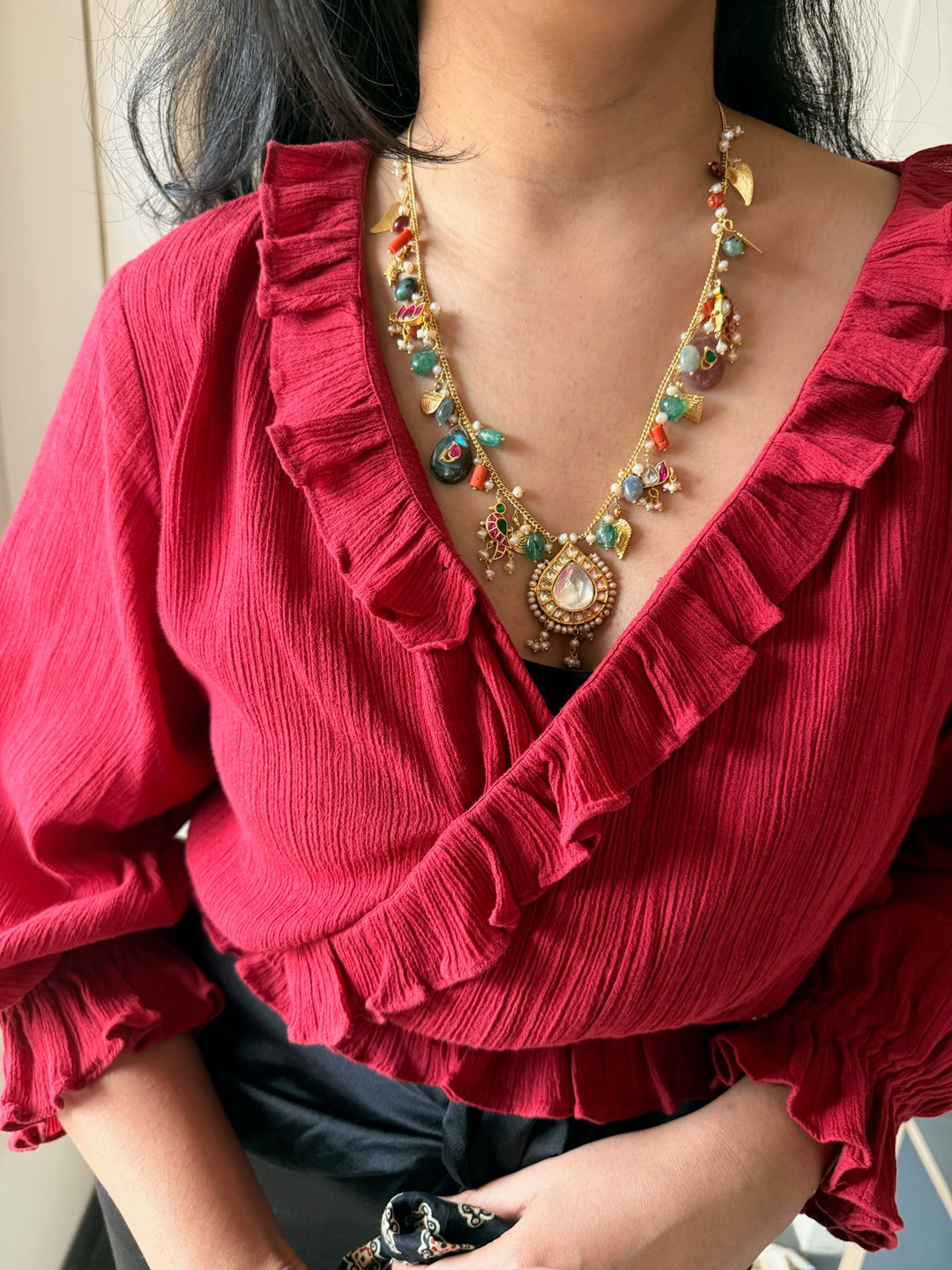 Handmade 925 Silver Multi Gemstone Kundan Necklace | SHIVKA