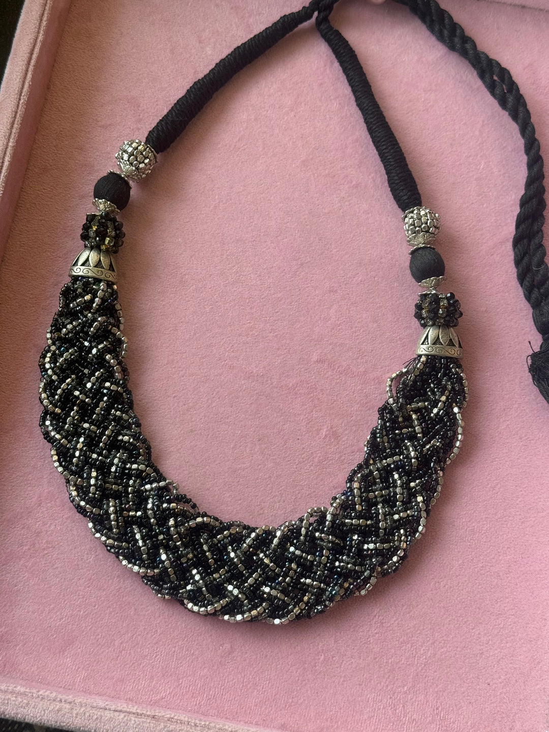 Black and Silver Statement Beaded Necklace