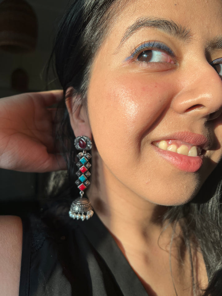 Antique Oxidized Earrings with Pearls & Stones – Timeless Elegance