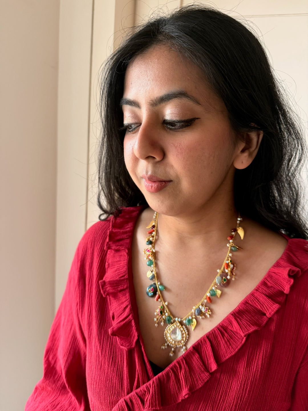 Handmade 925 Silver Multi Gemstone Kundan Necklace | SHIVKA