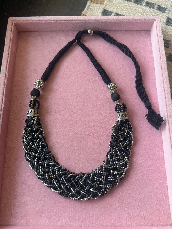 Black and Silver Statement Beaded Necklace