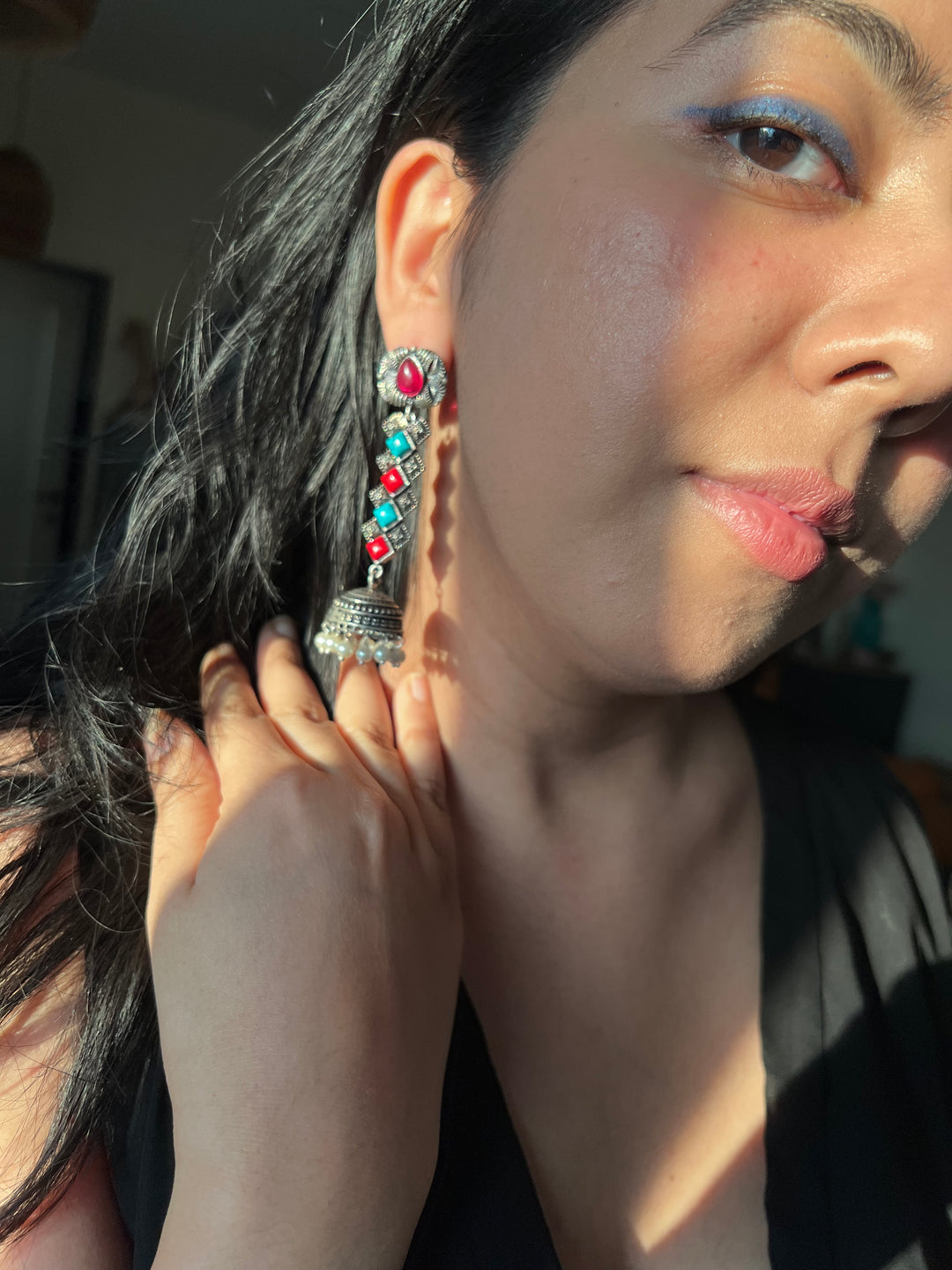 Antique Oxidized Earrings with Pearls & Stones – Timeless Elegance