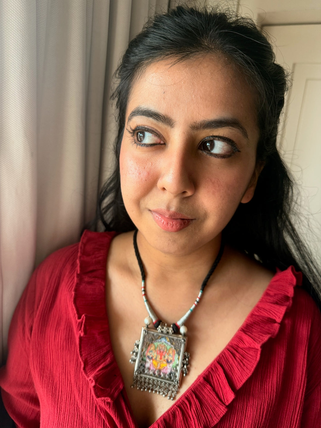 Handmade 925 Silver Handpainted Ganesha Necklace | SHIVKA