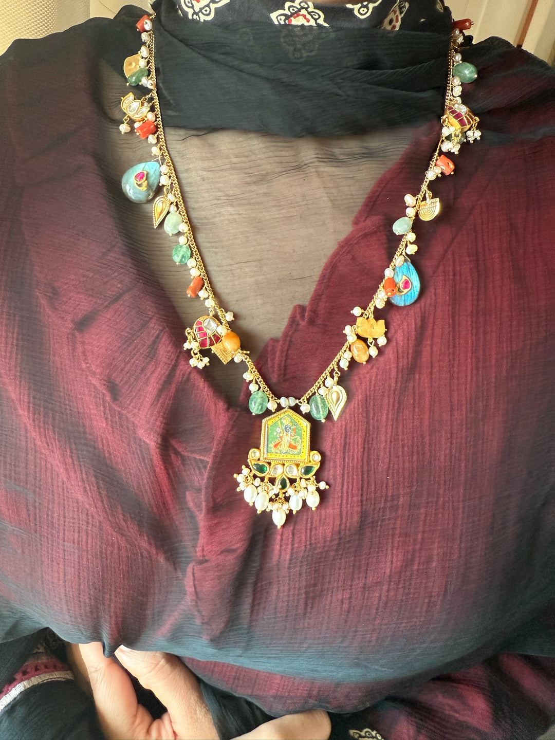 Handmade 925 Silver Balaji Multi Gemstone Necklace | SHIVKA