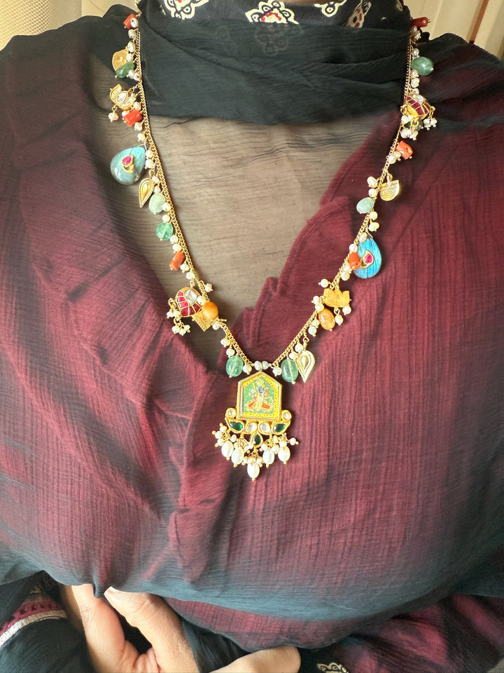 Handmade 925 Silver Balaji Multi Gemstone Necklace | SHIVKA