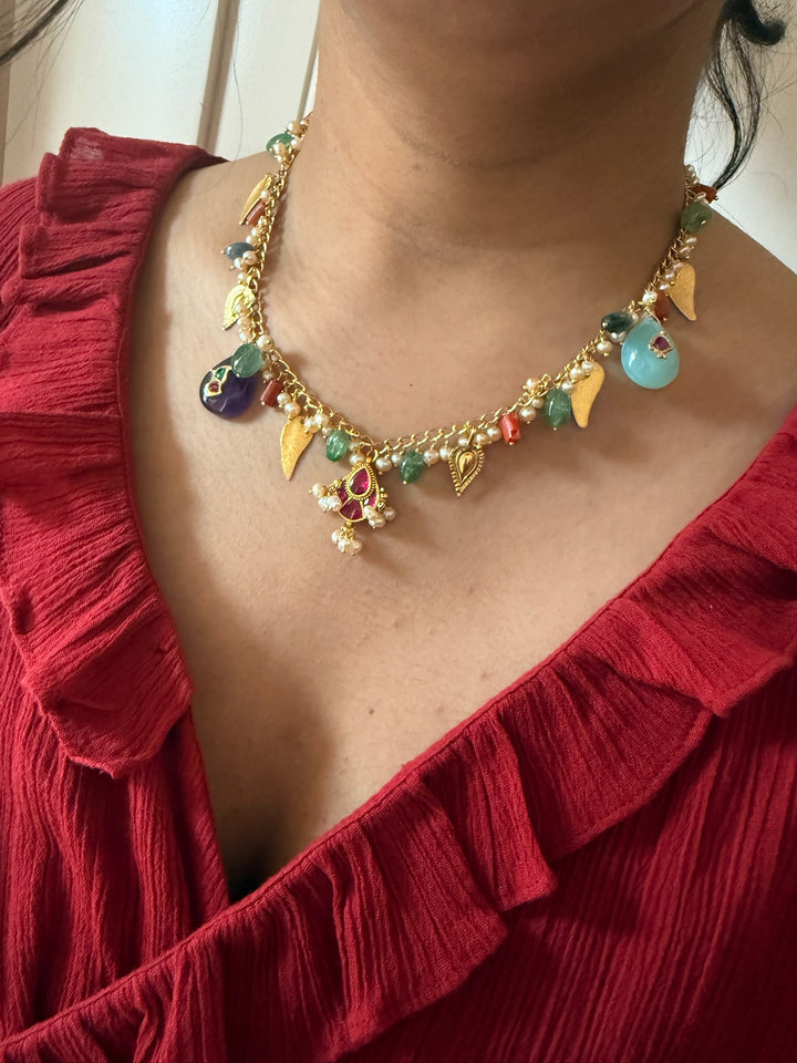 Handmade 925 Silver Multi Gemstone Kundan Necklace | SHIVKA