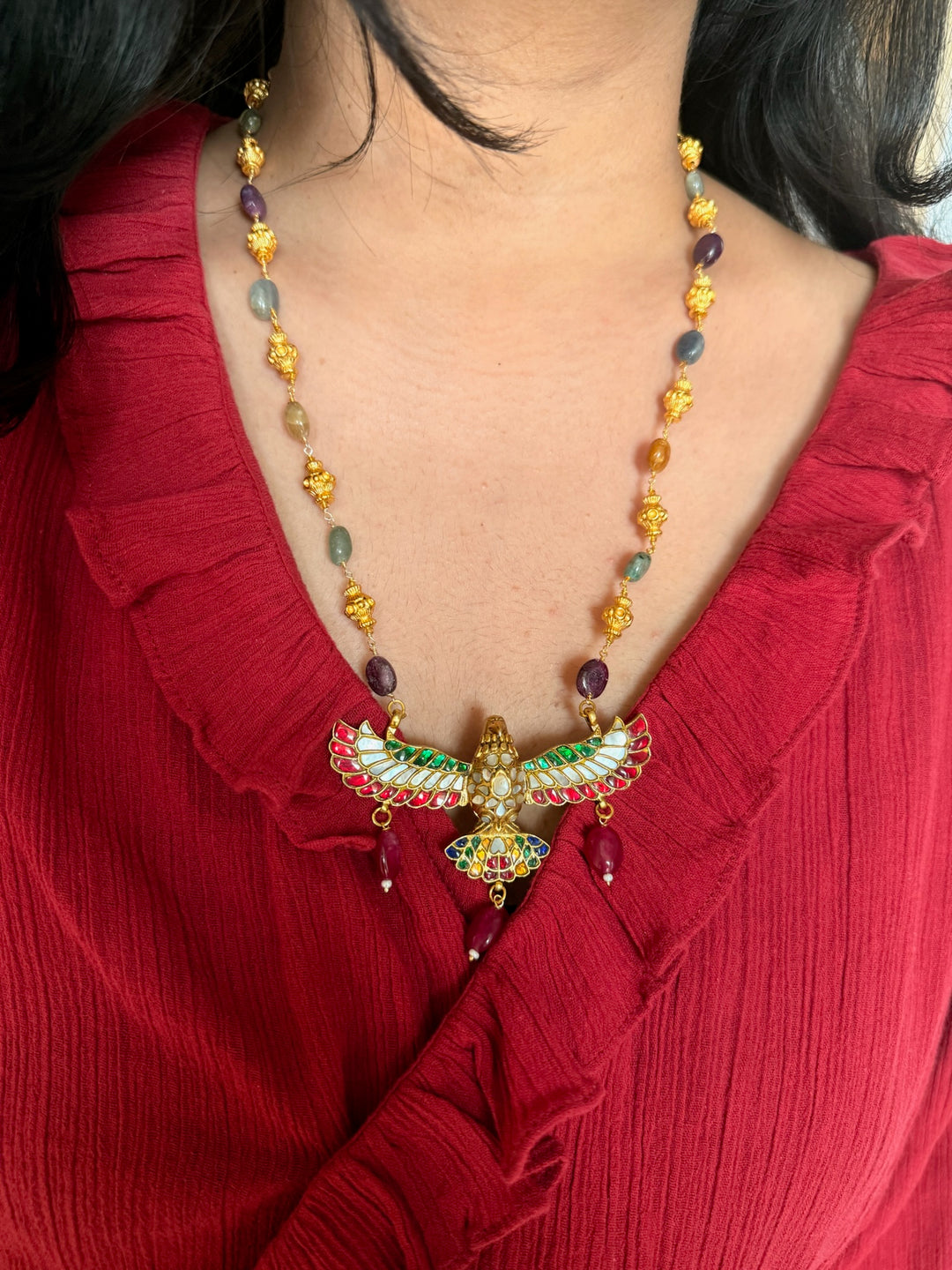 Handmade 925 Silver Falcon Multi Gemstone Necklace | SHIVKA