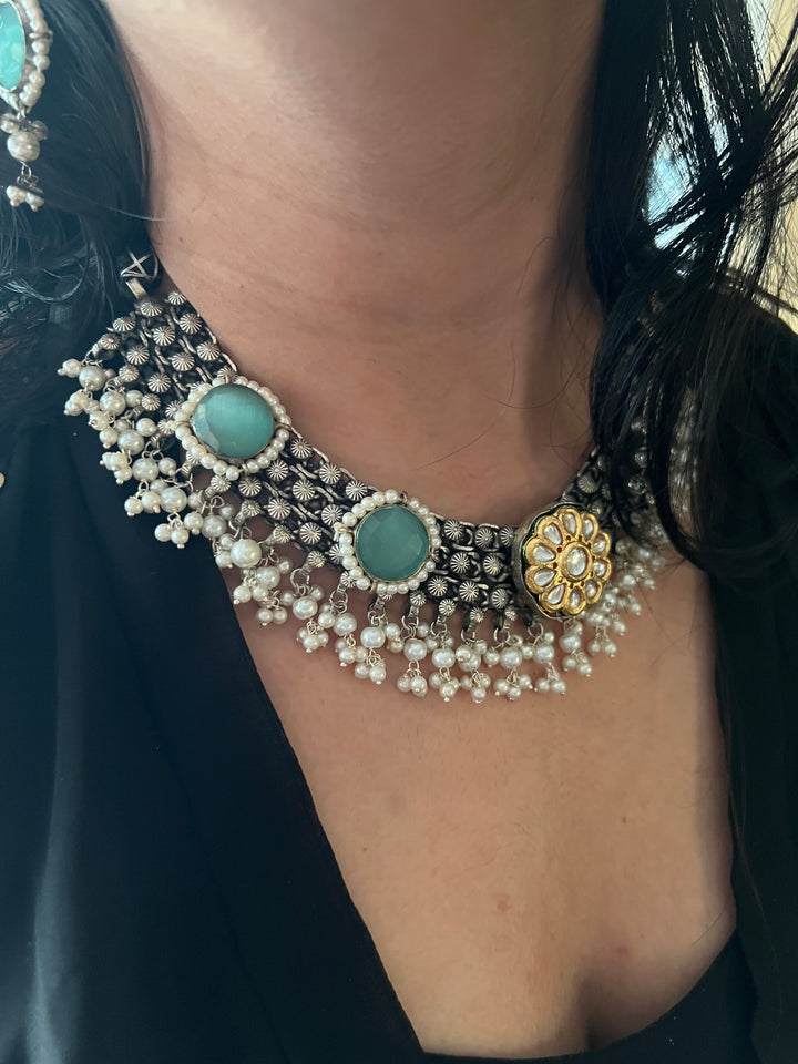 Antique Oxidized Fusion Necklace Set – Timeless Elegance | Brand SHIVKA