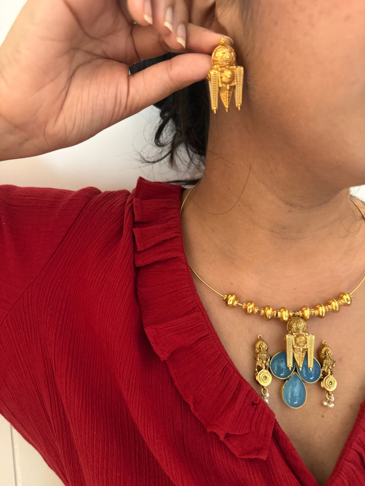 Handmade 925 Silver Chalcedony Hasli Necklace Set | SHIVKA