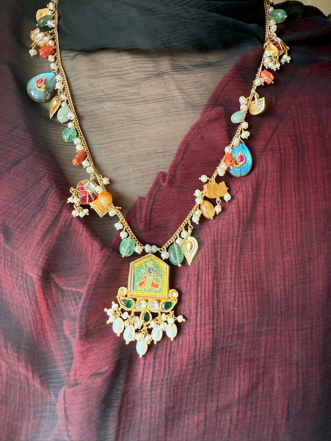 Handmade 925 Silver Balaji Multi Gemstone Necklace | SHIVKA