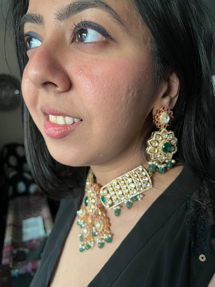 Royal Bridal Necklace with Earrings and Maangtikka/ Wedding Set/ Bridal Jewellery/ Wedding Jewellery/ Royal Bride