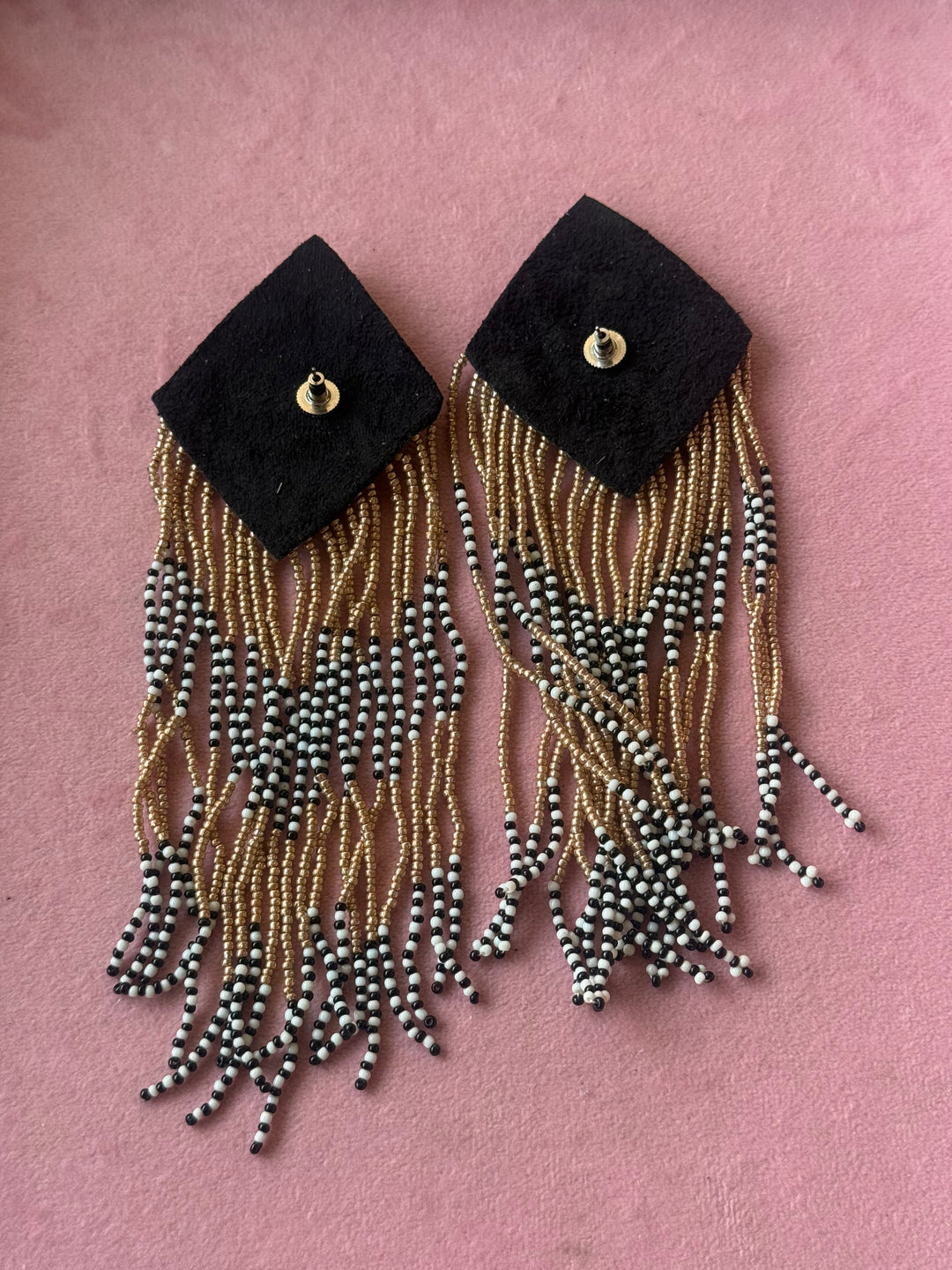 Black and Gold Geometric Tassel Earrings