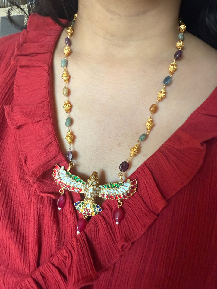 Handmade 925 Silver Falcon Multi Gemstone Necklace | SHIVKA