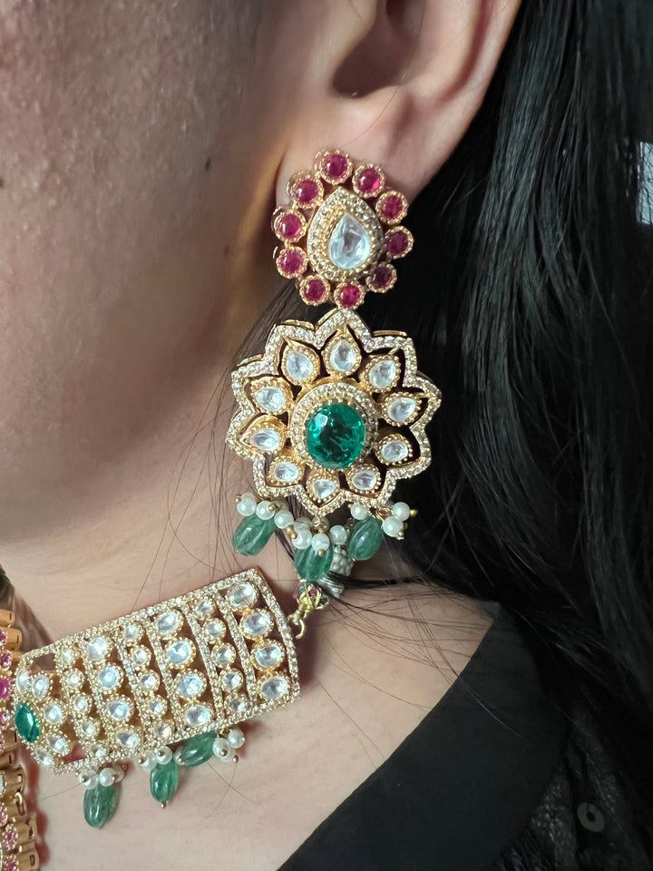 Royal Bridal Necklace with Earrings and Maangtikka/ Wedding Set/ Bridal Jewellery/ Wedding Jewellery/ Royal Bride