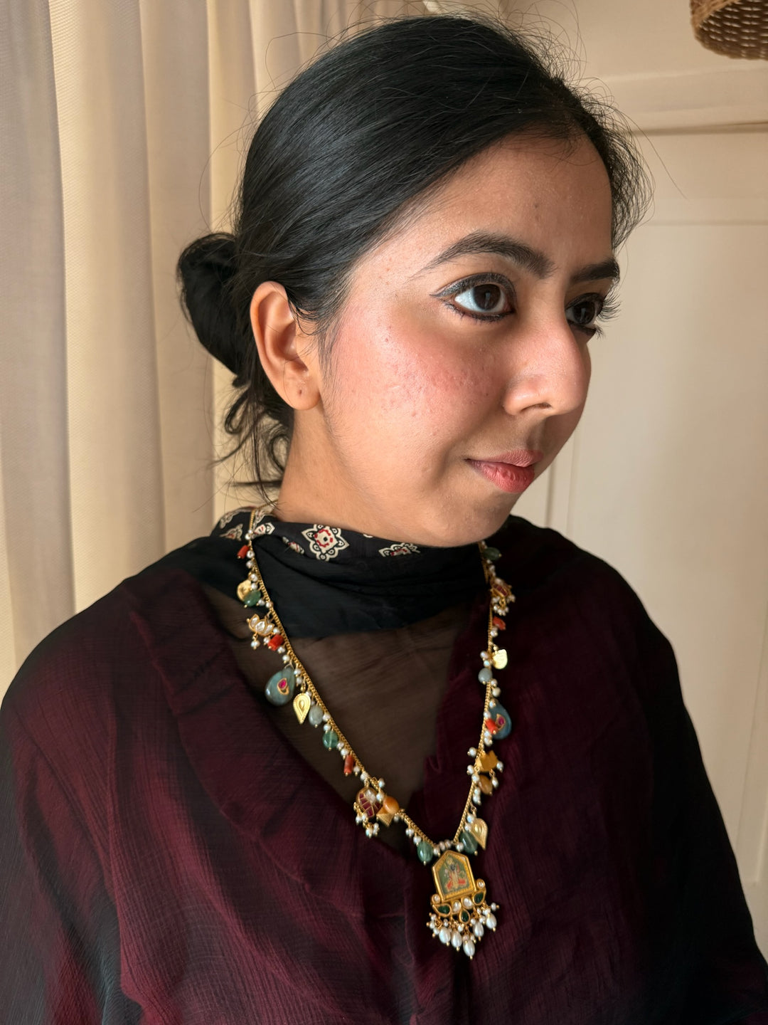 Handmade 925 Silver Balaji Multi Gemstone Necklace | SHIVKA