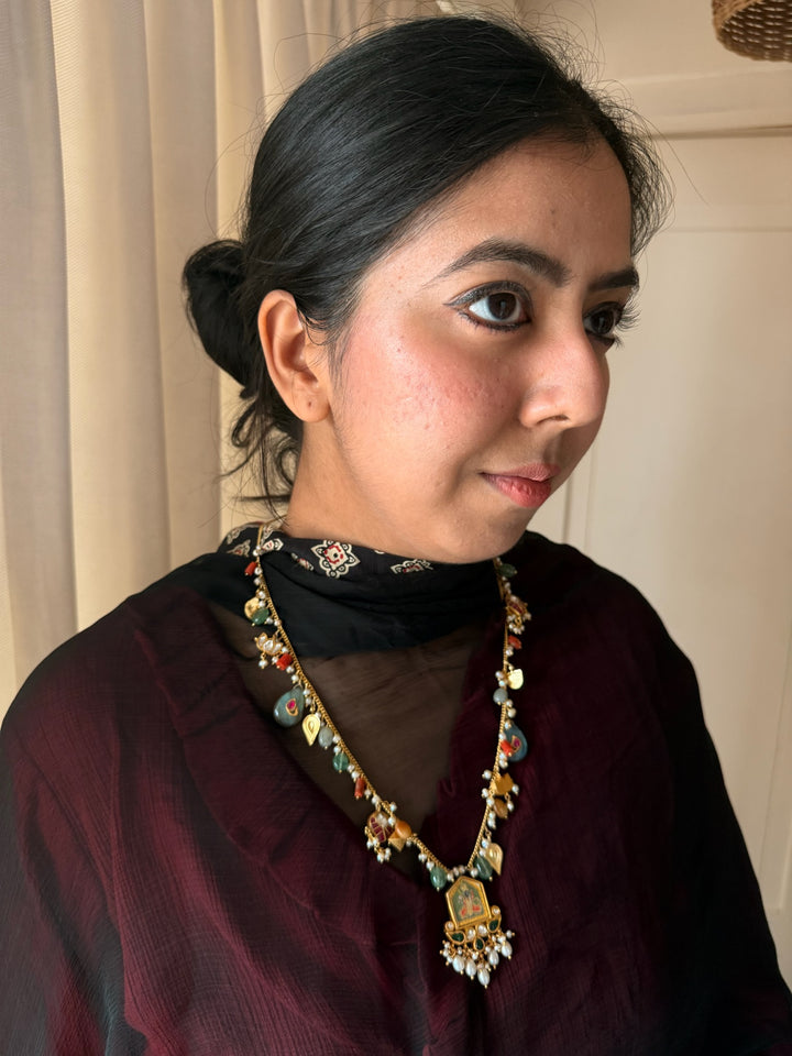 Handmade 925 Silver Balaji Multi Gemstone Necklace | SHIVKA