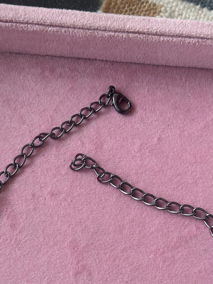 Orange Raw Stone Necklace in Black Rhodium Finish