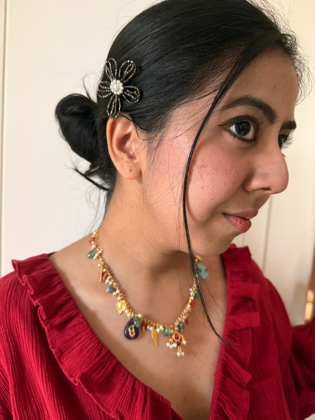 Handmade 925 Silver Multi Gemstone Kundan Necklace | SHIVKA