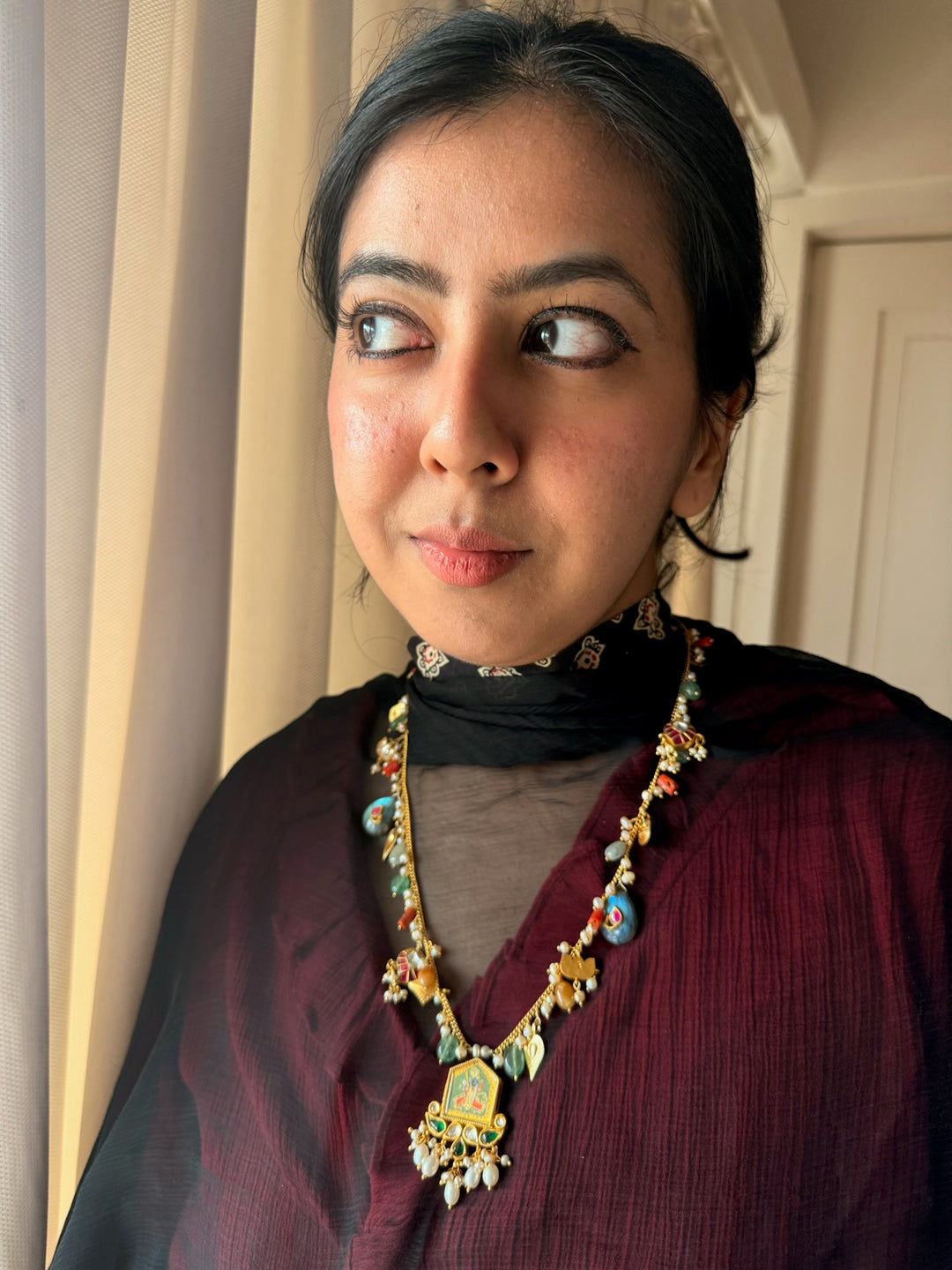 Handmade 925 Silver Balaji Multi Gemstone Necklace | SHIVKA