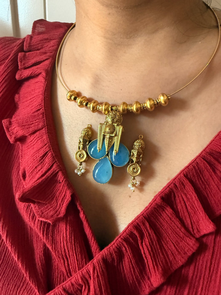 Handmade 925 Silver Chalcedony Hasli Necklace Set | SHIVKA