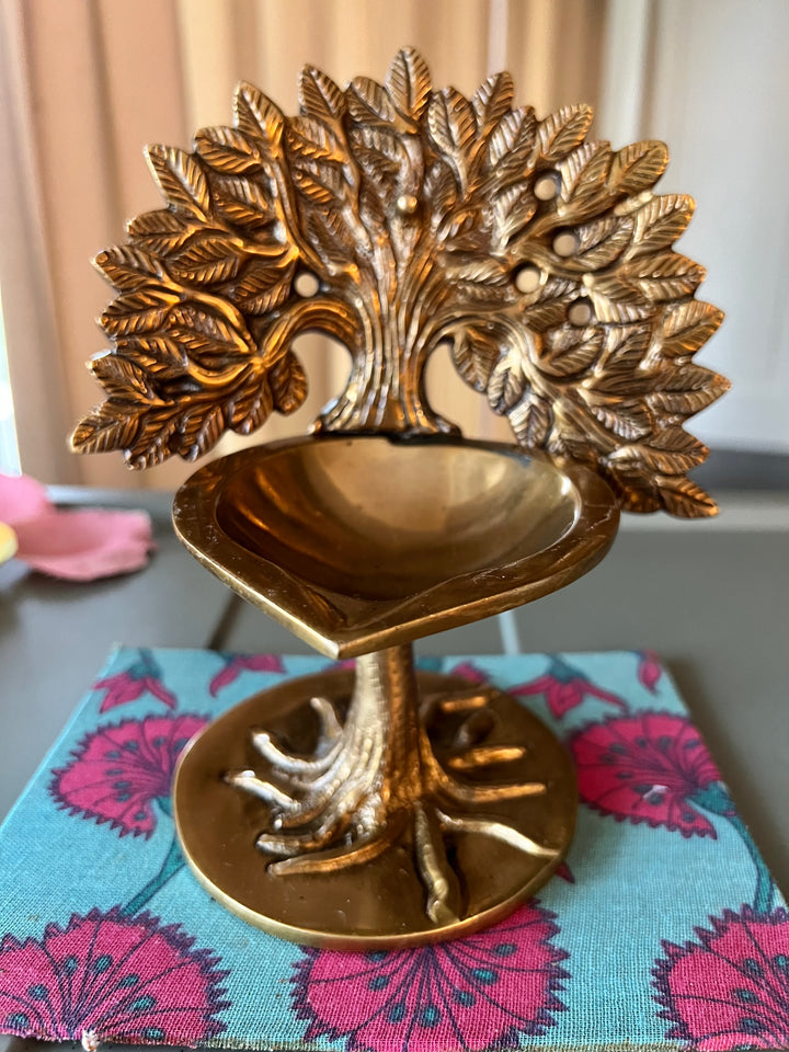 Antique Brass Tree of Life Diya: Illuminating Spirituality