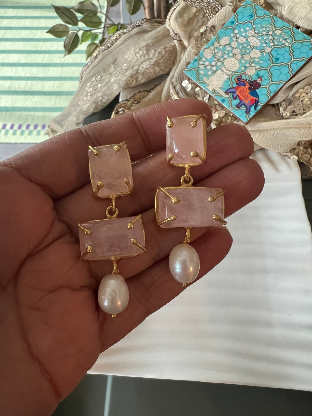Natural Rose Quartz Pearl Earrings - Premium Quality, Exquisite Craftsmanship