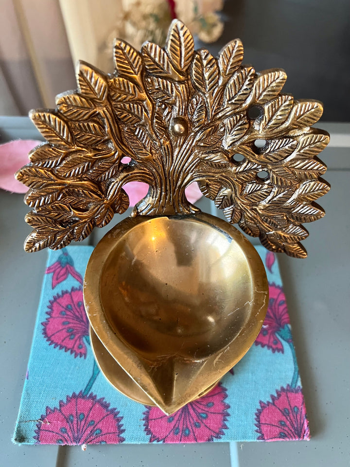 Antique Brass Tree of Life Diya: Illuminating Spirituality